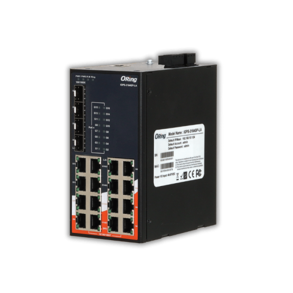 Oring IGPS-3164GP-LA
Industrial 20-port managed Gigabit PoE Ethernet switch with 16x10/100/1000Base-T(X) P.S.E. and 4x100/1000Base-(F)X, SFP socket Managed Switches