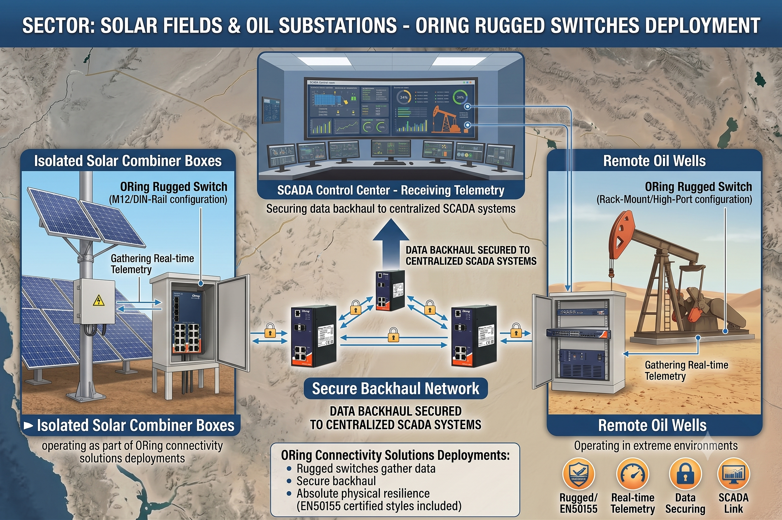 ORing for solar fields and oil substations